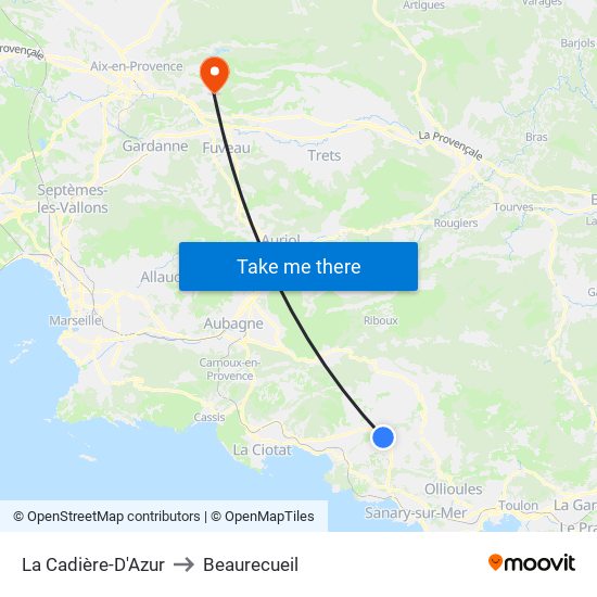 La Cadière-D'Azur to Beaurecueil map