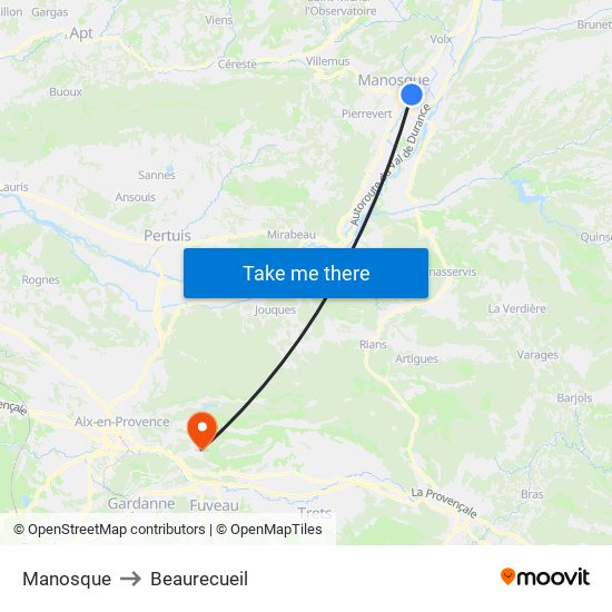 Manosque to Beaurecueil map