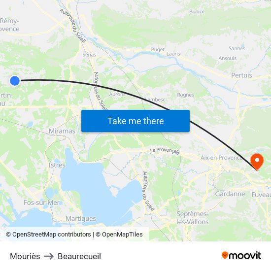 Mouriès to Beaurecueil map