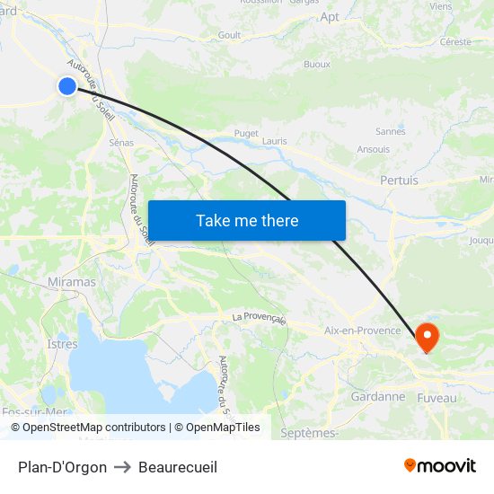 Plan-D'Orgon to Beaurecueil map