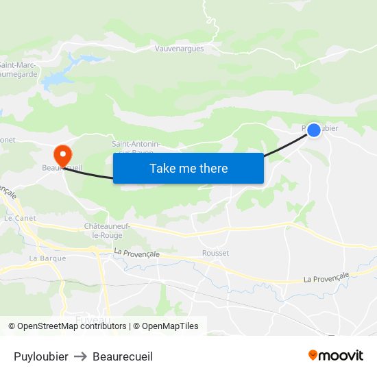 Puyloubier to Beaurecueil map