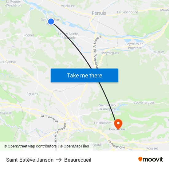 Saint-Estève-Janson to Beaurecueil map