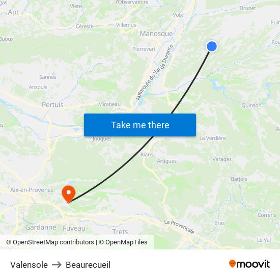 Valensole to Beaurecueil map