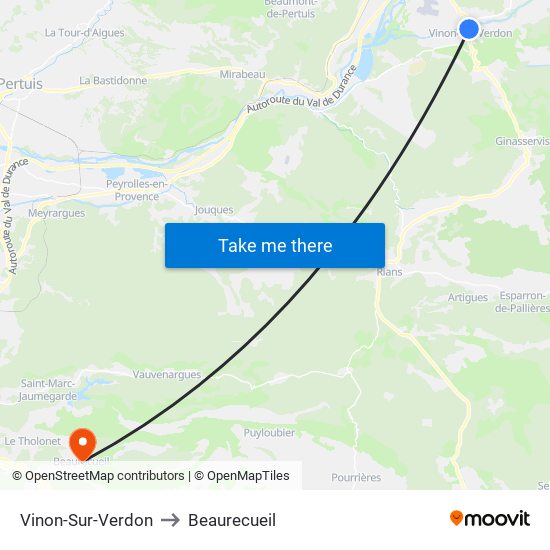 Vinon-Sur-Verdon to Beaurecueil map