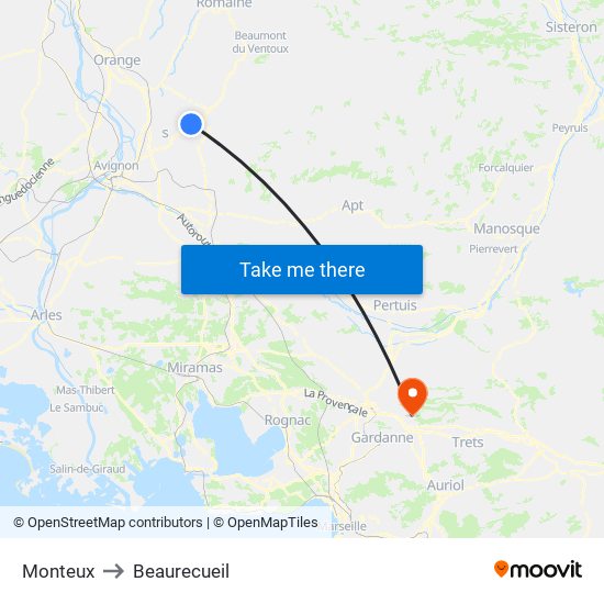 Monteux to Beaurecueil map