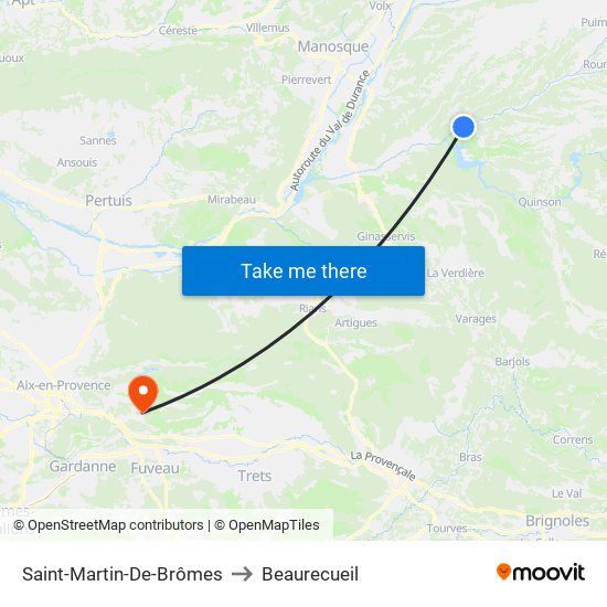 Saint-Martin-De-Brômes to Beaurecueil map