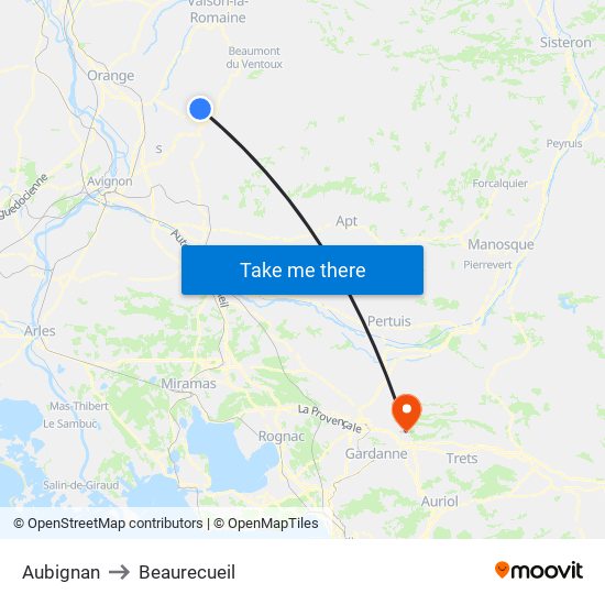 Aubignan to Beaurecueil map