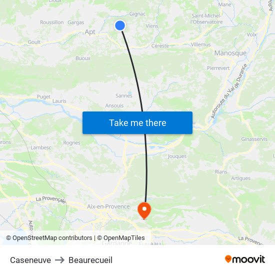 Caseneuve to Beaurecueil map