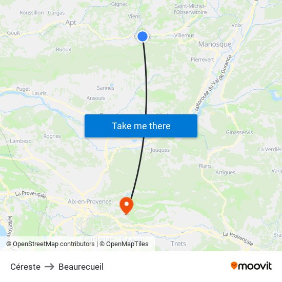 Céreste to Beaurecueil map