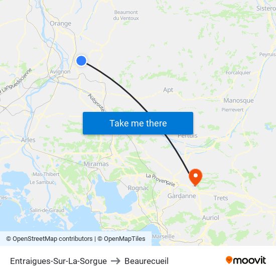 Entraigues-Sur-La-Sorgue to Beaurecueil map