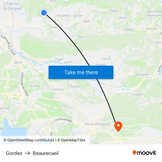 Gordes to Beaurecueil map