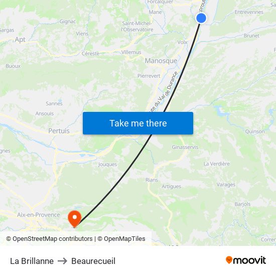 La Brillanne to Beaurecueil map