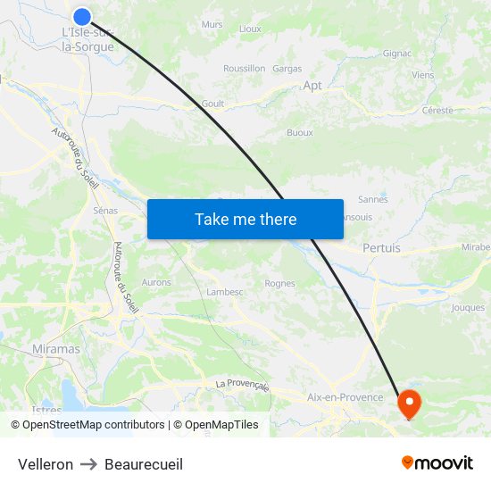 Velleron to Beaurecueil map
