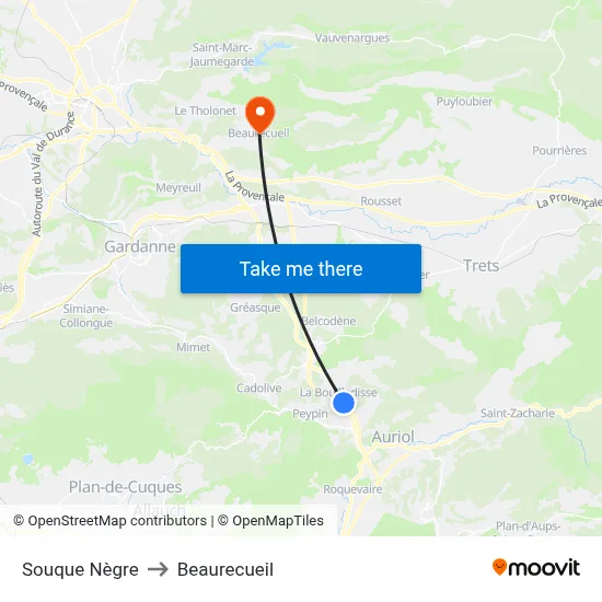 Souque Nègre to Beaurecueil map