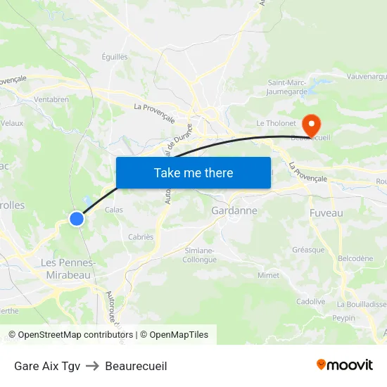 Gare Aix Tgv to Beaurecueil map