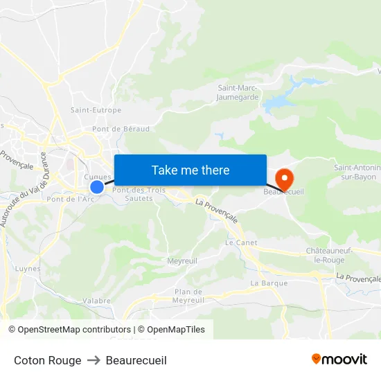Coton Rouge to Beaurecueil map