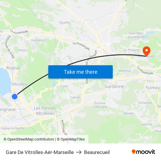 Gare De Vitrolles-Aér-Marseille to Beaurecueil map
