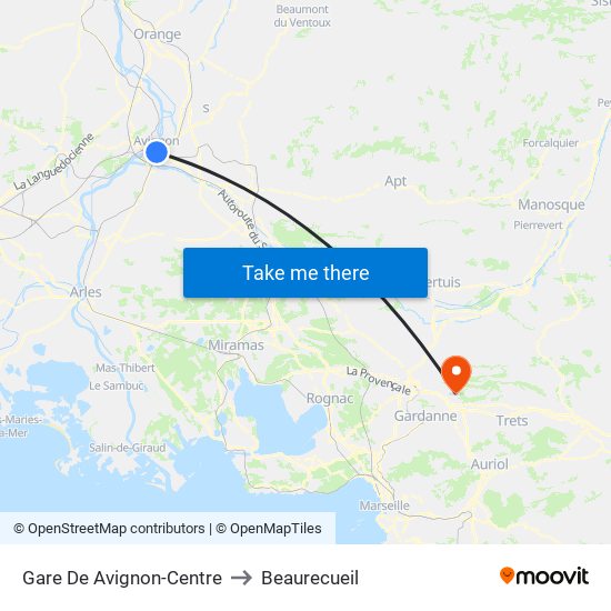Gare De Avignon-Centre to Beaurecueil map