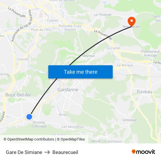 Gare De Simiane to Beaurecueil map