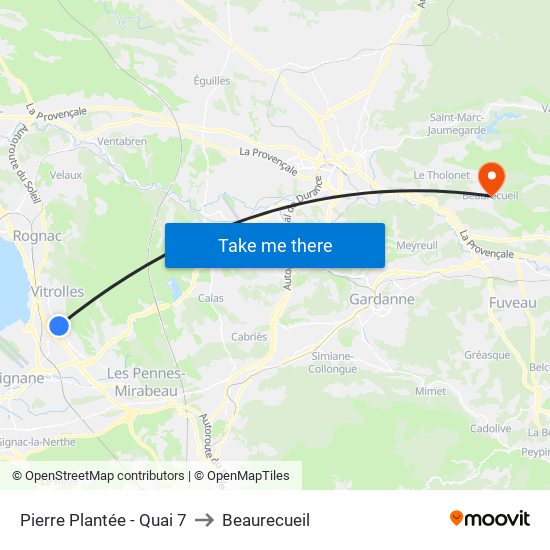 Pierre Plantée - Quai 7 to Beaurecueil map