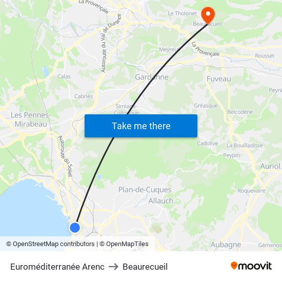 Euroméditerranée Arenc to Beaurecueil map