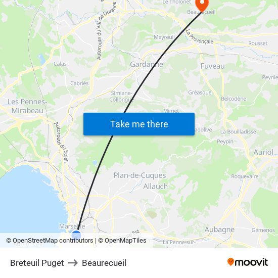 Breteuil Puget to Beaurecueil map