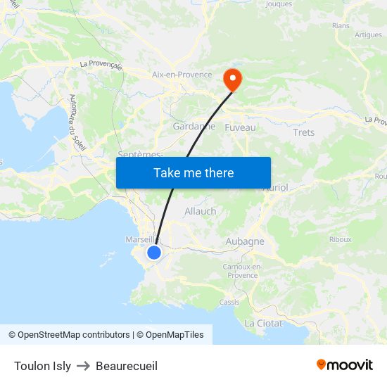 Toulon Isly to Beaurecueil map