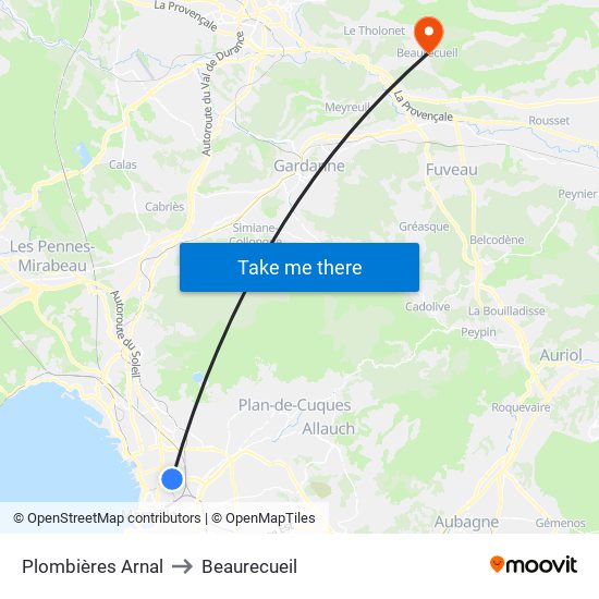 Plombières Arnal to Beaurecueil map