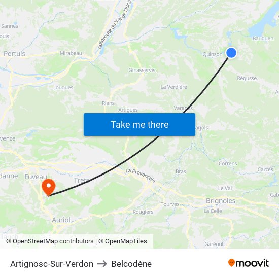 Artignosc-Sur-Verdon to Belcodène map