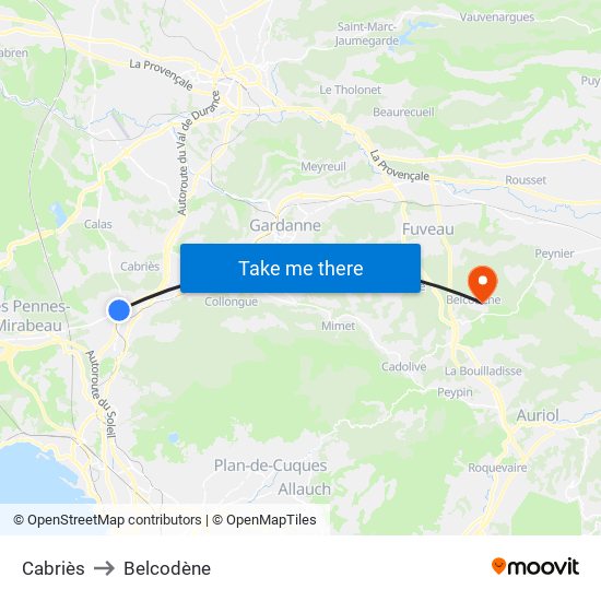 Cabriès to Belcodène map