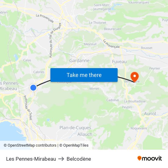 Les Pennes-Mirabeau to Belcodène map