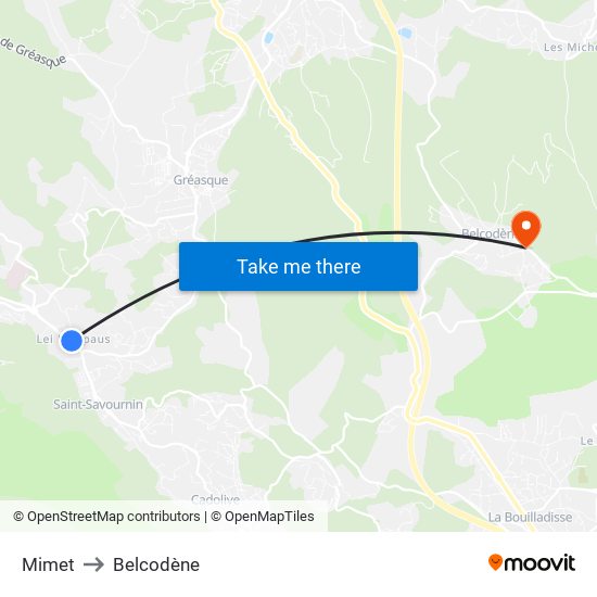 Mimet to Belcodène map