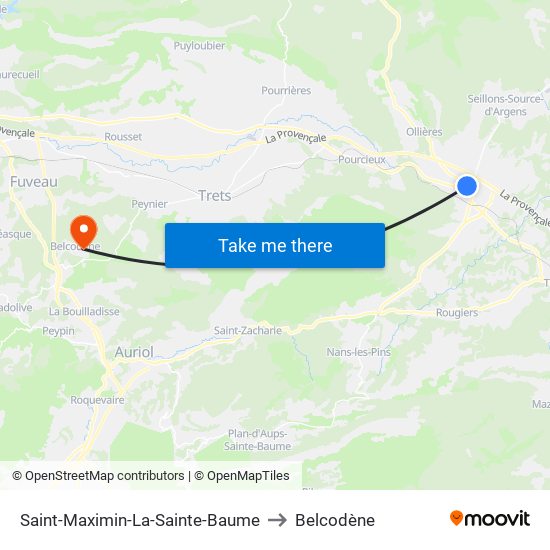 Saint-Maximin-La-Sainte-Baume to Belcodène map