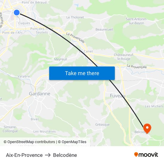 Aix-En-Provence to Belcodène map