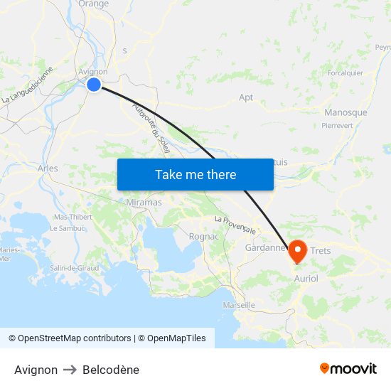 Avignon to Belcodène map