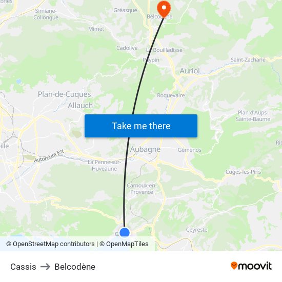 Cassis to Belcodène map