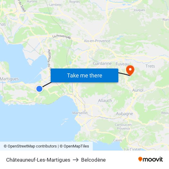 Châteauneuf-Les-Martigues to Belcodène map