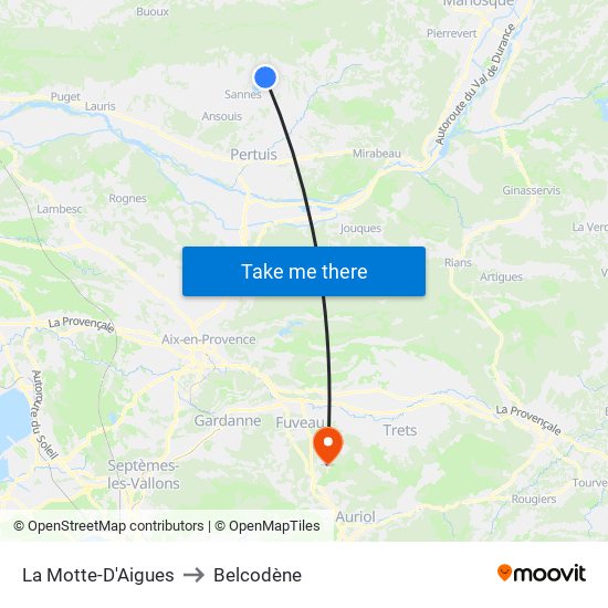 La Motte-D'Aigues to Belcodène map