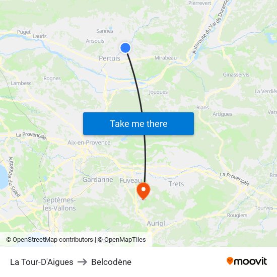 La Tour-D'Aigues to Belcodène map