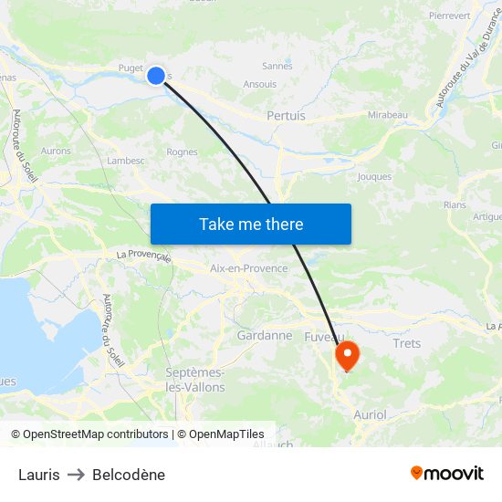Lauris to Belcodène map
