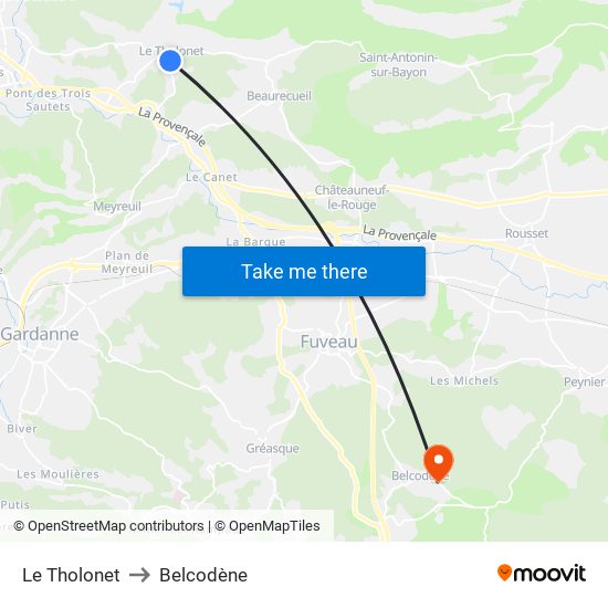 Le Tholonet to Belcodène map