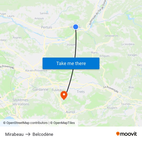 Mirabeau to Belcodène map