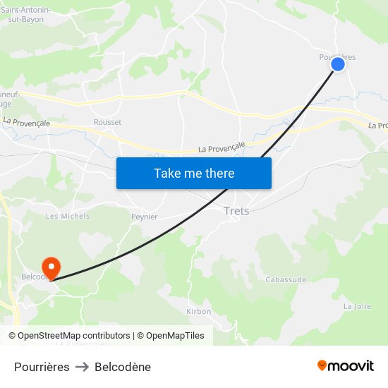 Pourrières to Belcodène map