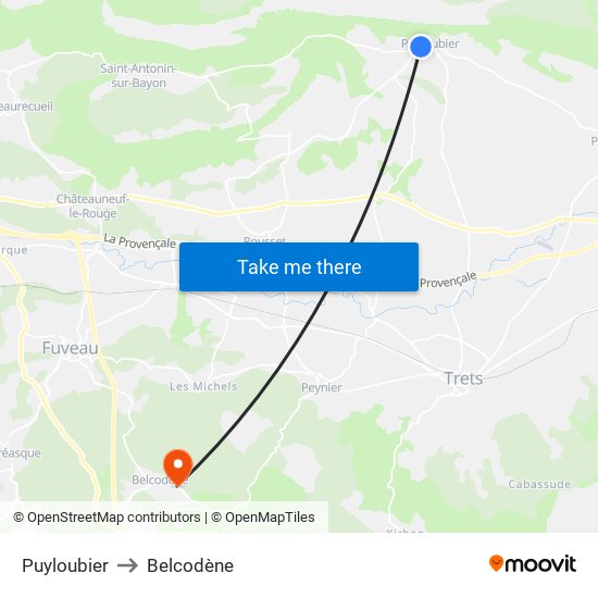 Puyloubier to Belcodène map