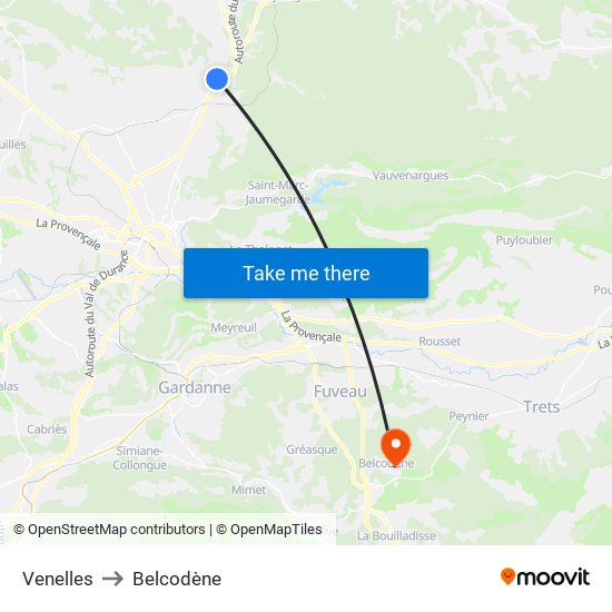 Venelles to Belcodène map