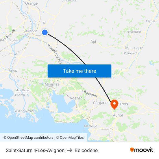 Saint-Saturnin-Lès-Avignon to Belcodène map