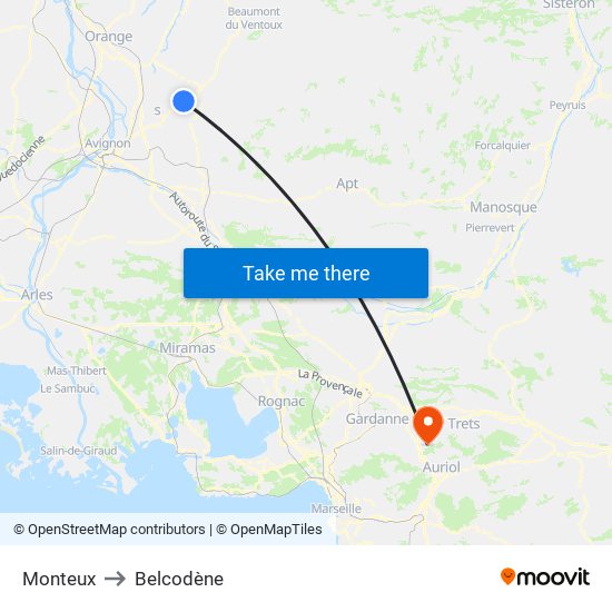 Monteux to Belcodène map