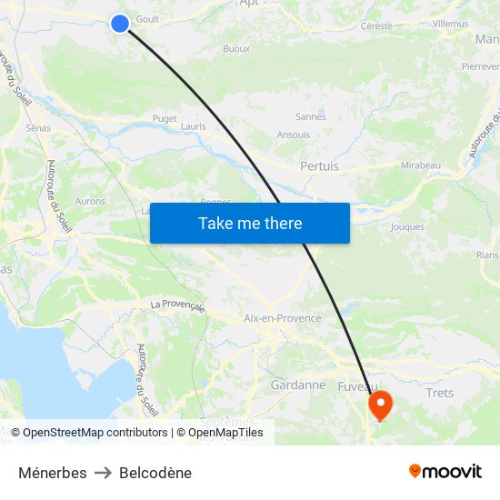 Ménerbes to Belcodène map