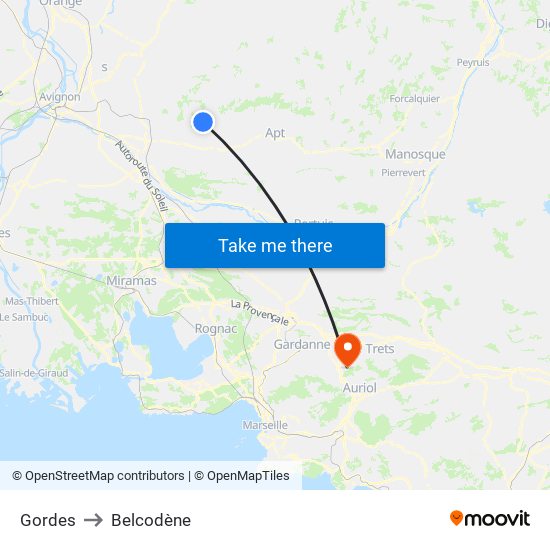 Gordes to Belcodène map