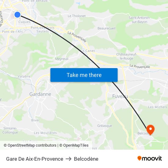 Gare De Aix-En-Provence to Belcodène map